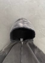 "WATCH-PEEKER" DISTRESSED ZIP UP HOODIE - SUN FADED BLACK - Image 3