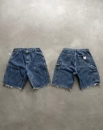 RAW EDGE DENIM DOUBLE KNEE SHORTS - DARK INDIGO - Image 6