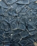 RAW EDGE DENIM DOUBLE KNEE SHORTS - DARK INDIGO - Image 7