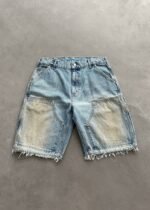 OPEN HEM DENIM DOUBLE KNEE SHORTS - DIRTY WASH