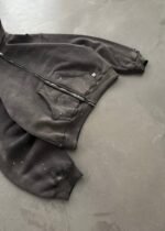"WATCH-PEEKER" DISTRESSED ZIP UP HOODIE - SUN FADED BLACK - Image 4
