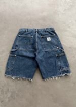 RAW EDGE DENIM DOUBLE KNEE SHORTS - DARK INDIGO - Image 2