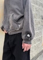 "WATCH-PEEKER" DISTRESSED ZIP UP HOODIE - SUN FADED BLACK - Image 7